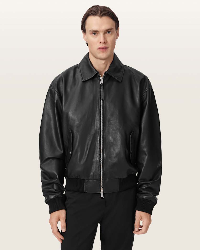 Marco Oversized Leather Bomber Jacket Black | ALLSAINTS US
